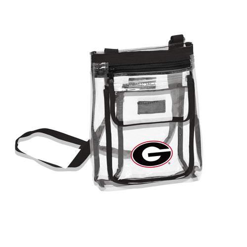 Georgia Gameday Clear Crossbody Bag by Logo Brands featuring transparent design and adjustable strap.