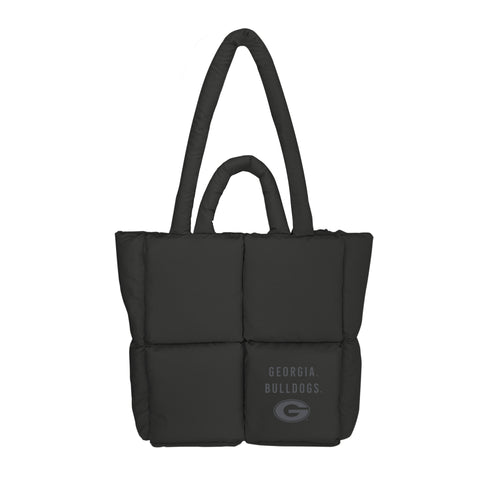 Georgia Black Puff Tote bag by Logo Brands, featuring a stylish black puffed design with sturdy handles and spacious interior.