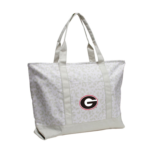 Leopard pattern tote bag from Logo Brands featuring spacious design and sturdy handles, perfect for everyday use.