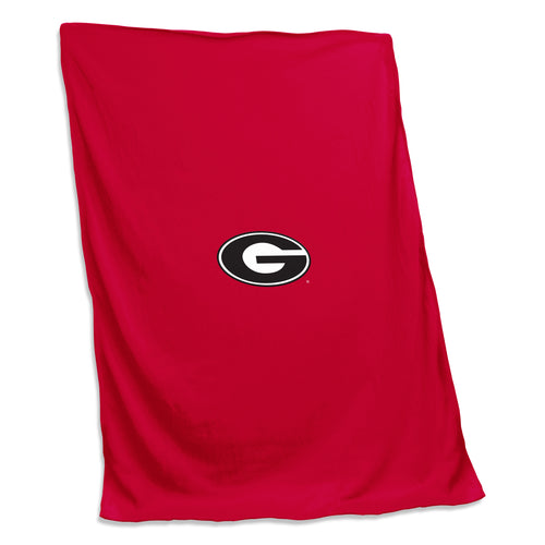 Georgia Sweatshirt Blanket by Logo Brands, soft cozy blanket with sweatshirt fabric, featuring bright Georgia Bulldogs logo and team colors.