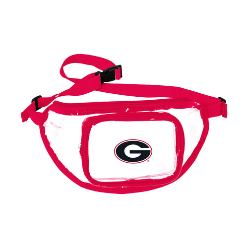 Georgia Clear Fanny Pack by Logo Brands, transparent bag with adjustable strap and zippered main compartment, perfect for sporting events.