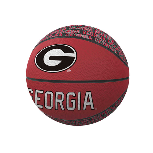 Georgia Repeating Logo Mini Rubber Basketball for recreation, featuring Logo Brands design with repeating Georgia logo pattern.