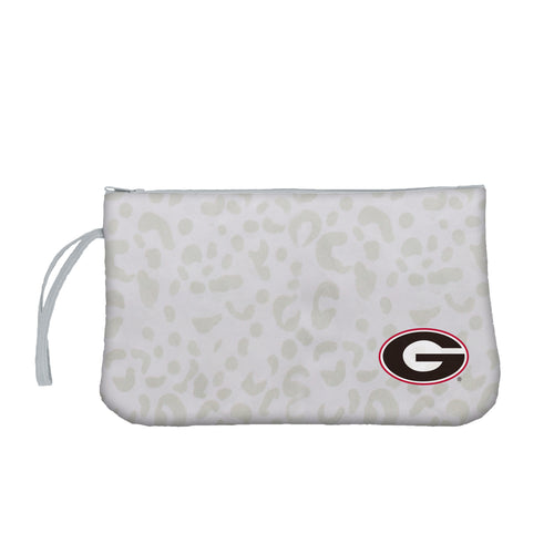 Leopard print wristlet bag by Logo Brands with a compact design and stylish pattern, perfect for carrying essentials.