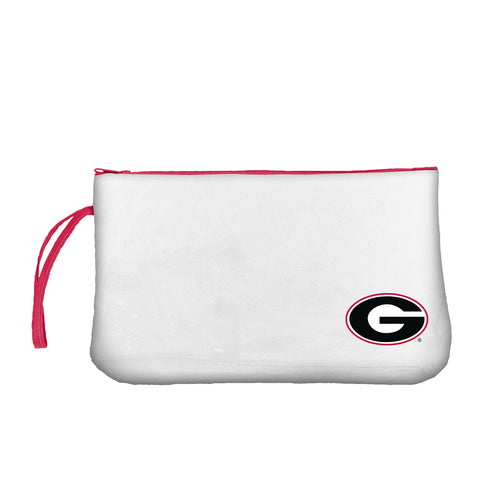 Georgia Clear Wristlet bag by Logo Brands, showing transparent design with wrist strap and minimal interior detail.