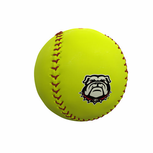 Softball with Georgia logo from Logo Brands, recreational sports ball with team branding and stitching visible.