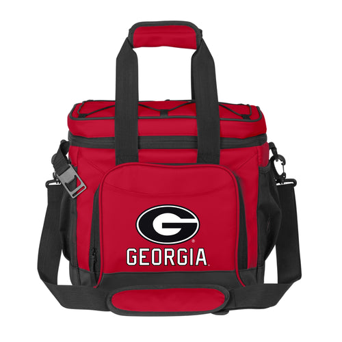 Georgia 24 Can Flex Cooler by Logo Brands, black soft-sided cooler with handles and zipper closure for beverages.