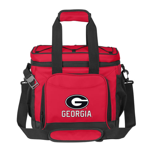 Georgia 24-can flexible cooler by Logo Brands, showing a black soft-sided cooler with handles and zipper closure.