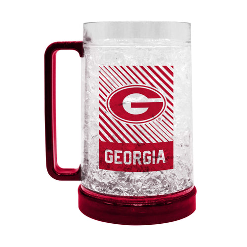 Georgia Freezer Mug by Logo Brands, clear drinkware with team logo, designed for keeping beverages cold.