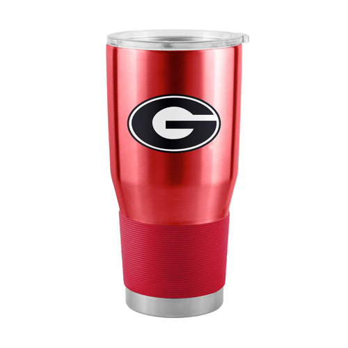 Georgia 30oz Gameday stainless steel tumbler for drinks, branded by Logo Brands, with a team logo design.