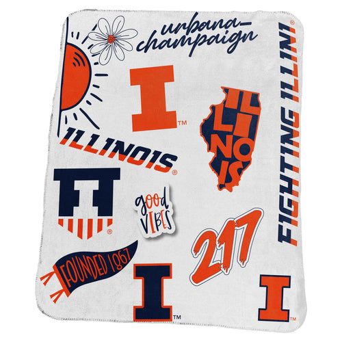 Illinois Deluxe Native Fleece blanket by Logo Brands, 50x60 inches, soft fleece with native pattern design.