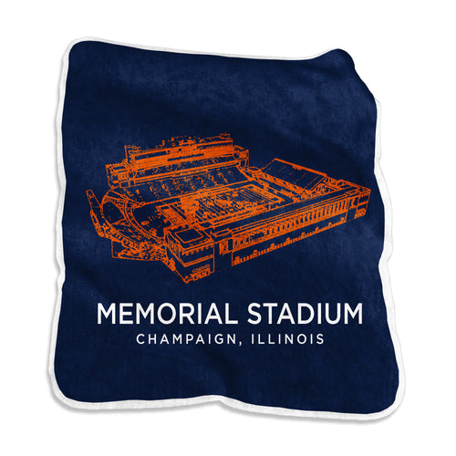 Illinois Alternate Raschel Throw blanket by Logo Brands, featuring a soft, patterned fabric with university logo embroidery.