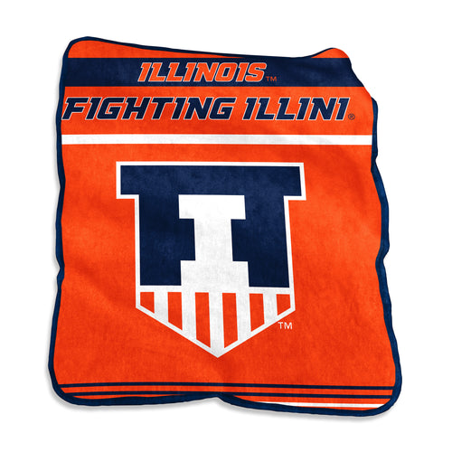 Illinois Gameday Raschel throw blanket by Logo Brands with team logo and colors, soft and cozy for game day comfort.