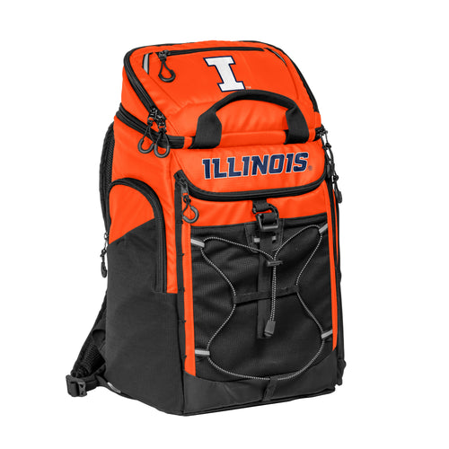 Illinois 26 Can Backpack Cooler by Logo Brands, with insulated main compartment and adjustable shoulder straps.