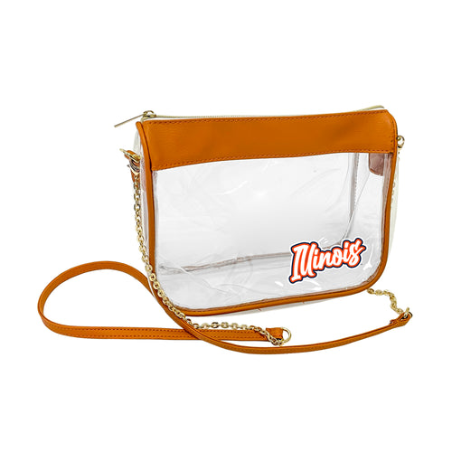 Illinois Hype clear bag by Logo Brands, showing a tan transparent bag with handles and logo detail for sports or stadium use.