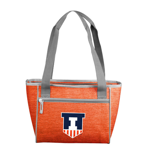 Illinois Crosshatch 16 Can Cooler Tote by Logo Brands, features a crosshatch pattern, insulated interior, and carrying handles.