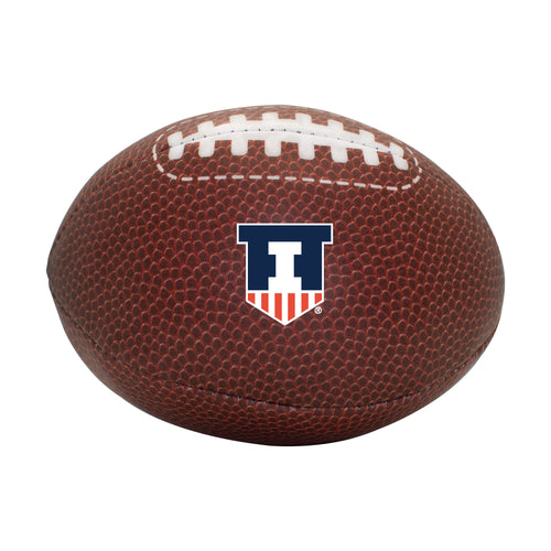 Brown Illinois Composite micro soft football by Logo Brands, designed for recreational play, with detailed stitching and logo.
