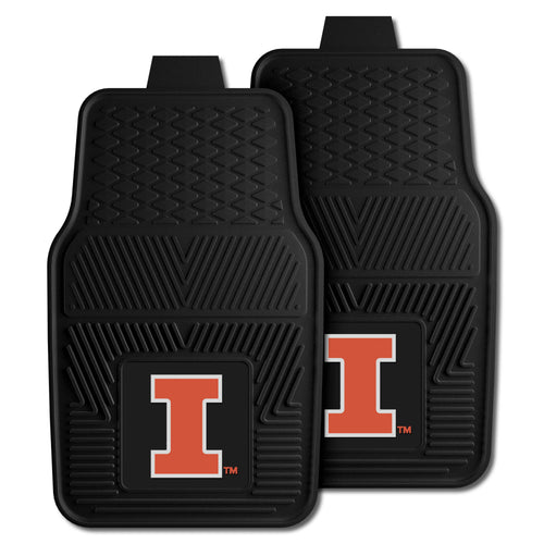 University of Illinois vinyl auto car mat set with logo, 2-piece, durable mats for vehicle interior protection by Logo Brands.