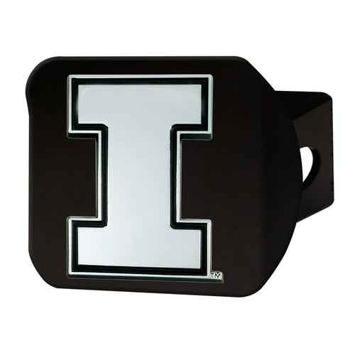 Chrome University of Illinois hitch cover on black background, featuring the Illinois logo for car accessory decoration.