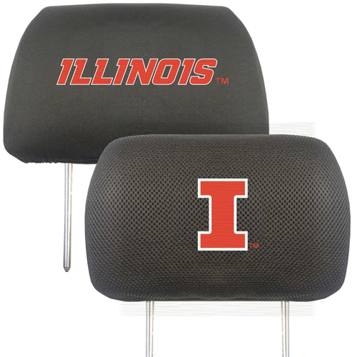 University of Illinois logo head rest cover for auto seats, branded by Logo Brands, designed to fit car headrests.