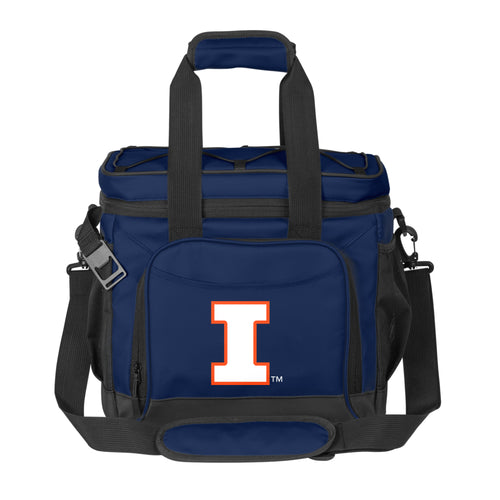 Illinois 24-can Flex Cooler by Logo Brands, navy blue soft-sided cooler with handles and zip closure for outdoor use
