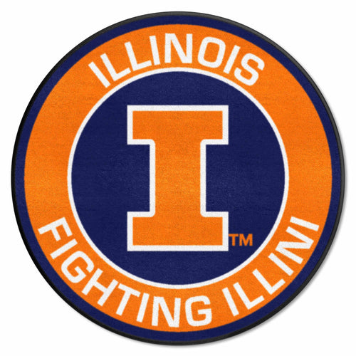 University of Illinois roundel mat by Logo Brands featuring the Illinois logo and orange, blue, and white design.