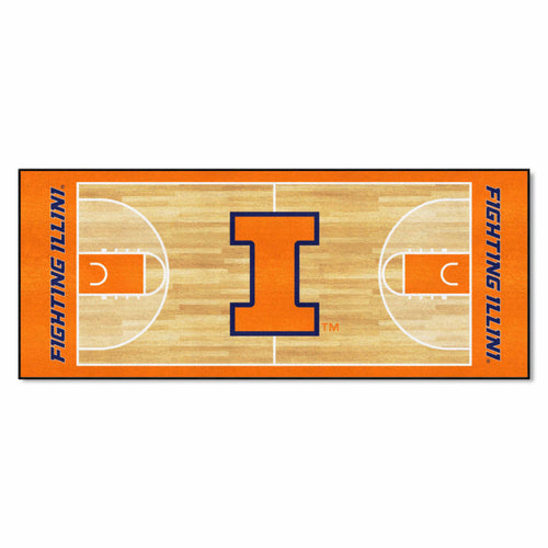 NCAA University of Illinois basketball runner mat by Logo Brands with Illinois Fighting Illini logo and basketball design.