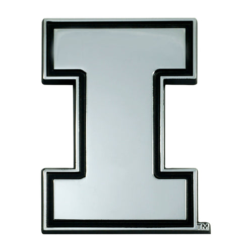 University of Illinois chrome emblem by Logo Brands, featuring a detailed Illinois logo design for vehicle or display use.
