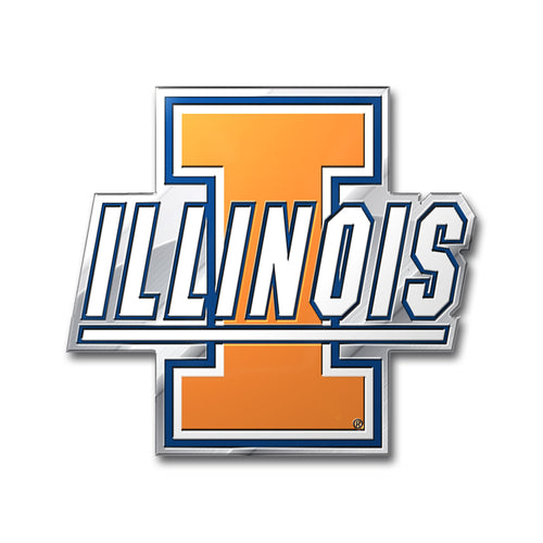 Embossed University of Illinois emblem with colorful logo design, made by Logo Brands, displayed on a flat surface.