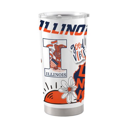 Illinois 20oz Native stainless tumbler from Logo Brands, featuring a durable drinkware design with Illinois team graphics.