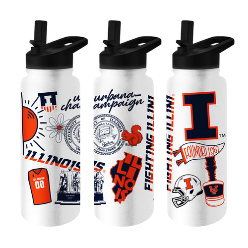 Illinois 34oz Native Quencher bottle by Logo Brands, durable drinkware with a colorful Illinois logo design.