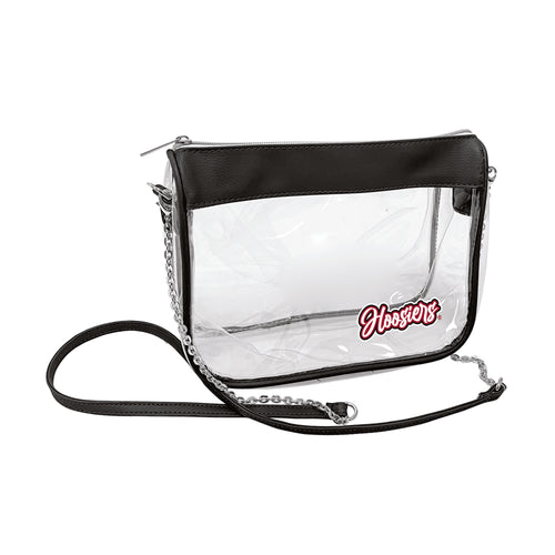 Black Indiana Hype clear bag by Logo Brands, showing its transparent design and sturdy handles for sports or event use.