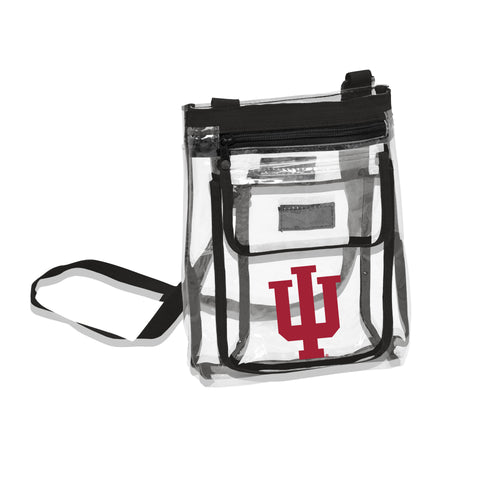 Indiana Gameday clear crossbody bag by Logo Brands, transparent bag with adjustable strap and team logo print.