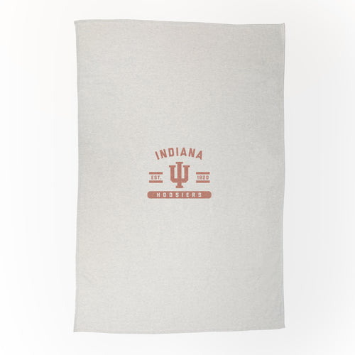 Indiana oatmeal sweatshirt blanket by Logo Brands, soft fleece blanket with sweatshirt-style design and Indiana logo print.