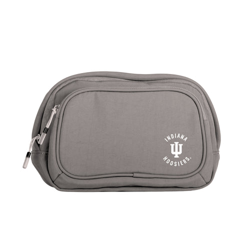 Indiana Everyday Ash Belt Bag by Logo Brands, showing a compact ash-colored bag with adjustable strap and multiple compartments.