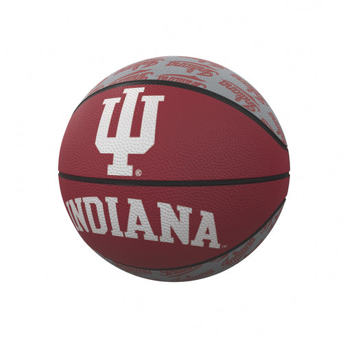 Mini rubber basketball with Indiana Repeating Logo design, ideal for recreational play by Logo Brands.