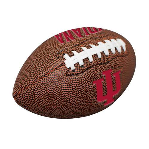 Mini size composite football by Logo Brands, perfect for recreation and casual play, with detailed stitching and vibrant colors.