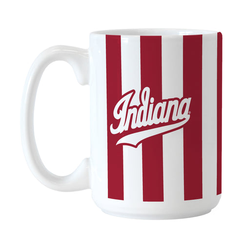 Indiana Candy Stripe sublimated mug by Logo Brands, 15oz drinkware with colorful candy stripe design.