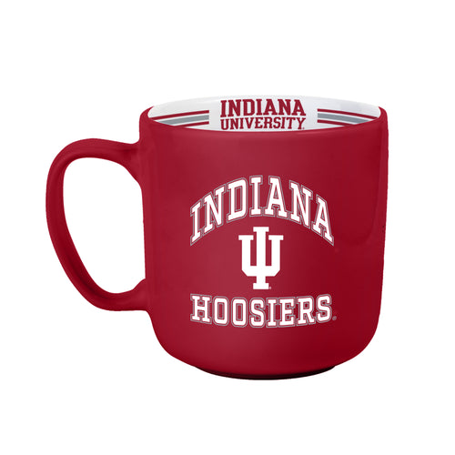 Indiana 15oz striped mug from Logo Brands, ceramic drinkware with blue and white stripes and a sturdy handle.