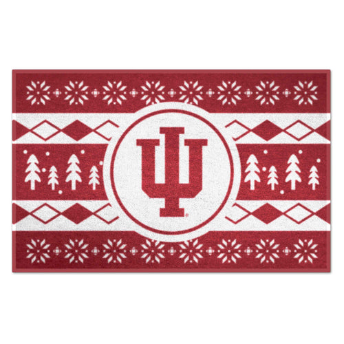 Indiana University holiday sweater starter mat by Logo Brands featuring festive IU school spirit symbols and colors.