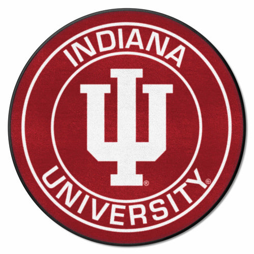 Indiana University roundel logo mat by Logo Brands, featuring vibrant IU team colors and design for indoor or outdoor use.