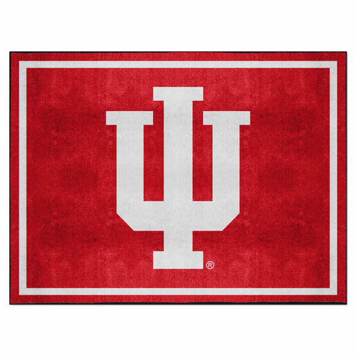 Indiana University 8x10 rug featuring the IU logo, with a blue and white sports team design by Logo Brands.