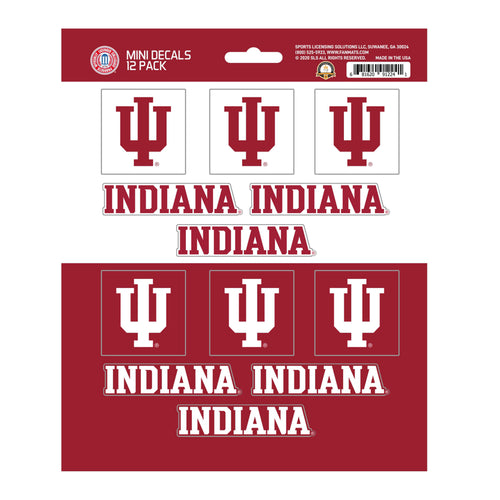 Set of 12 Indiana University mini decals by Logo Brands featuring university logos on adhesive stickers.