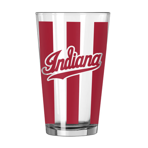 Indiana Candy Stripe 16oz pint glass, Logo Brands drinkware with colorful candy stripe design and clear glass body.