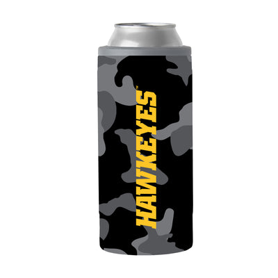 Iowa Black Camo 12oz Slim Can Coolie