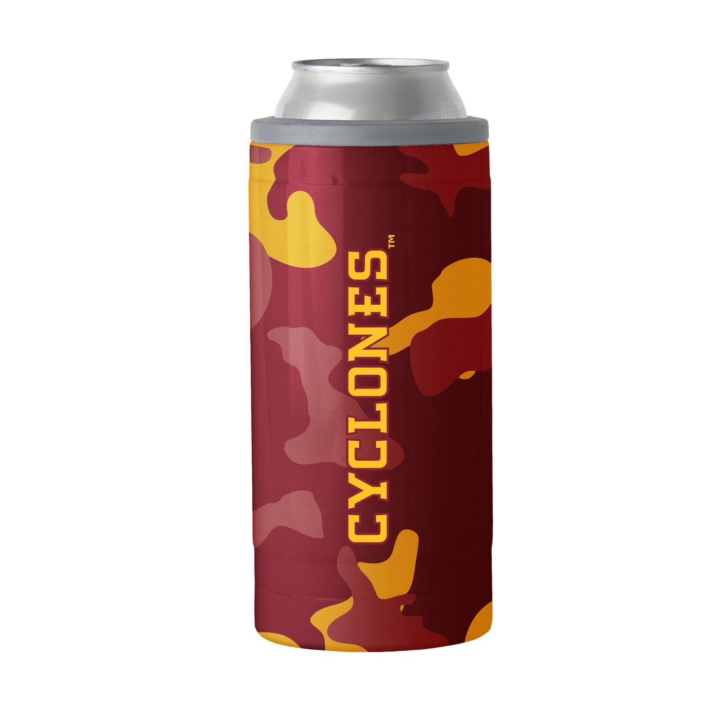 IA State Camo Swagger 12oz Slim Can Coolie