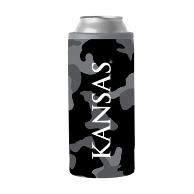 Kansas Black Camo 12oz Slim Can Coolie