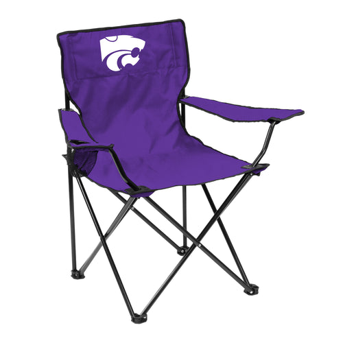 Kansas State Quad Chair by Logo Brands, comfortable foldable sports furniture with team logo and vibrant green and purple colors.