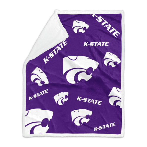 Kansas State plush Sherpa throw blanket by Logo Brands, 50x60 inches, soft and cozy with Kansas State logo design.