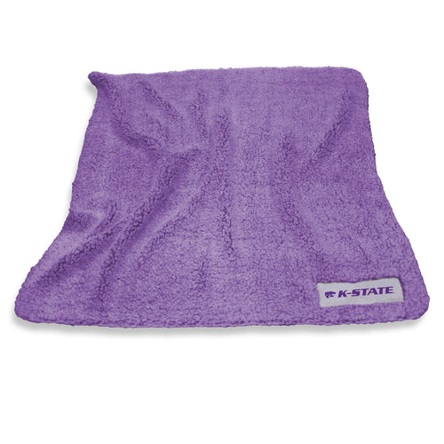 Kansas State University Frosty Fleece blanket by Logo Brands, featuring purple and green team colors and soft fleece fabric.