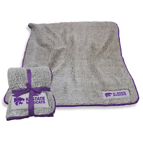 Kansas State Campus Colors Frosty Fleece blanket by Logo Brands, featuring purple and silver Kansas State Wildcats logo design.